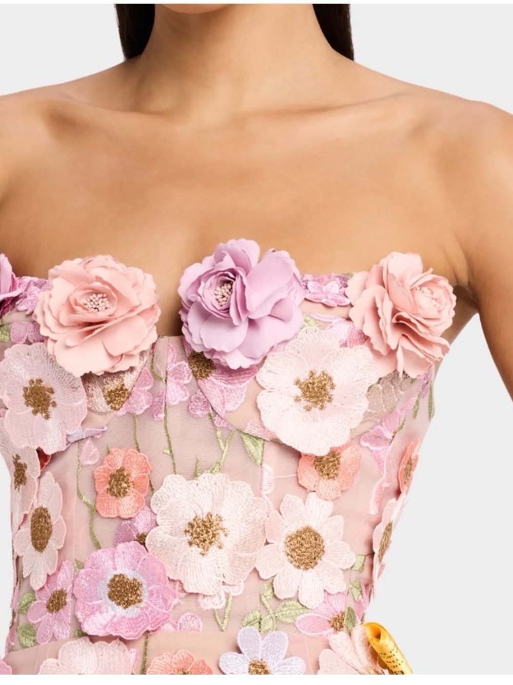 Bronx and Banco Pink Floral Strapless Mesh Gown - Picture 6 of 9